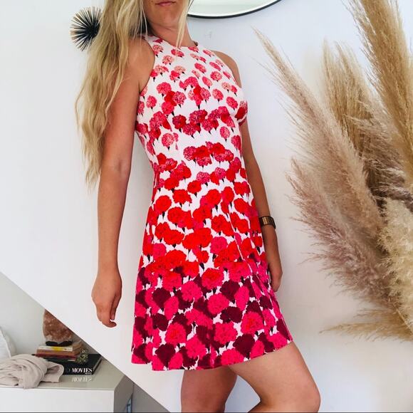 NEW YORK & CO White Pink Floral Tank Cutout Open Back Knee Length Midi Dress 4 - Picture 5 of 8